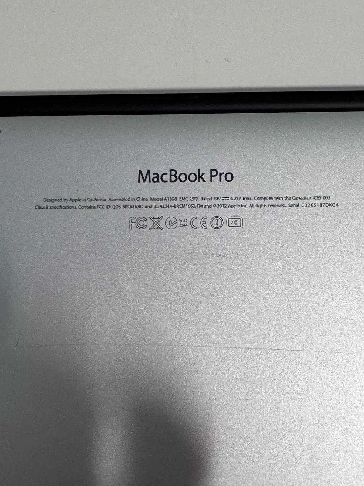 Apple Macbook Pro Retina A1398 metà 2012